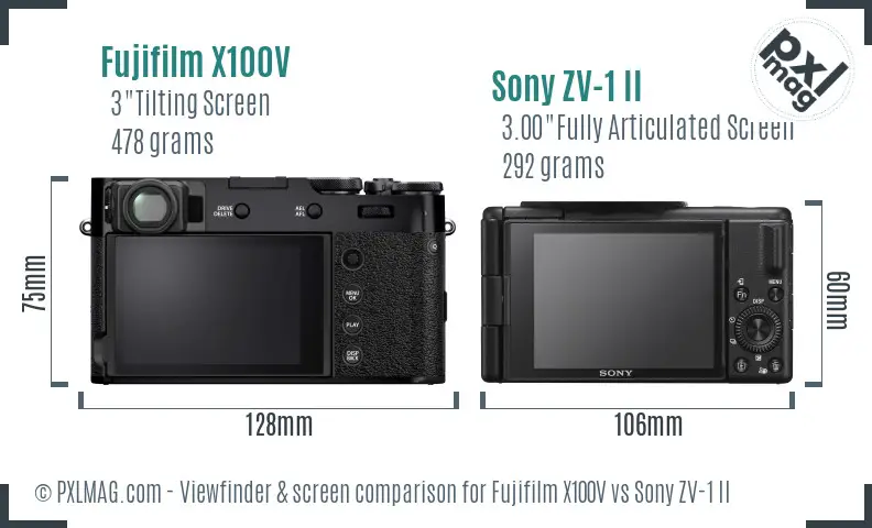 Fujifilm X100V vs Sony ZV-1 II Screen and Viewfinder comparison