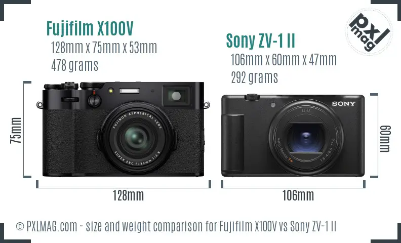 Fujifilm X100V vs Sony ZV-1 II size comparison