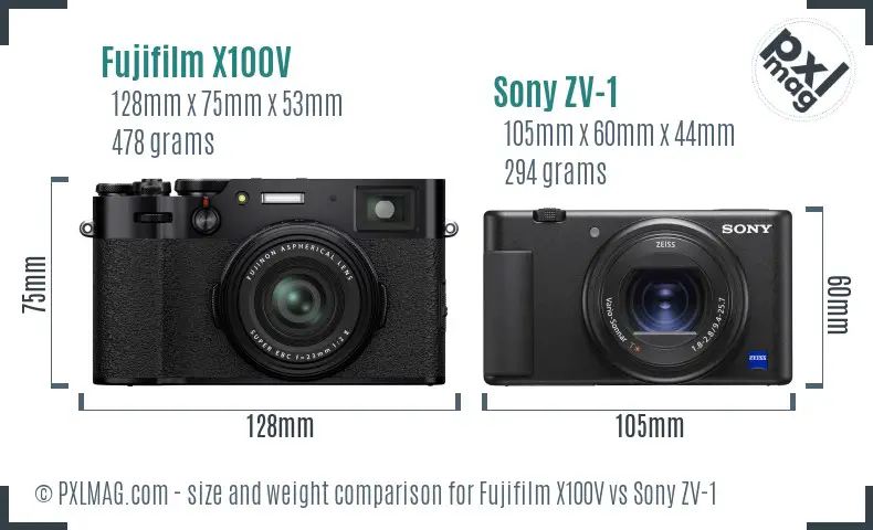 Fujifilm X100V vs Sony ZV-1 size comparison