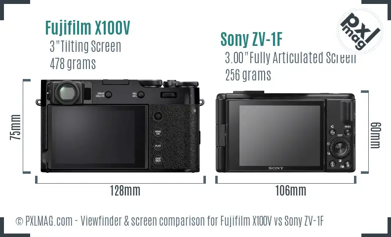 Fujifilm X100V vs Sony ZV-1F Screen and Viewfinder comparison