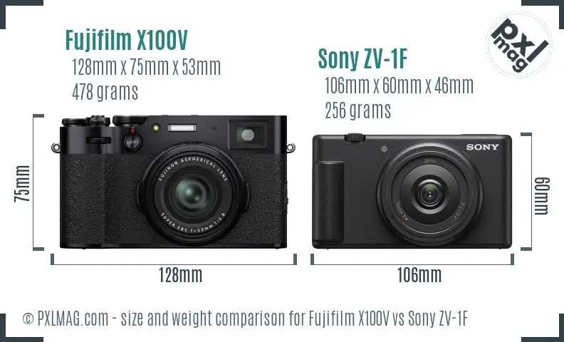 Fujifilm X100V vs Sony ZV-1F size comparison