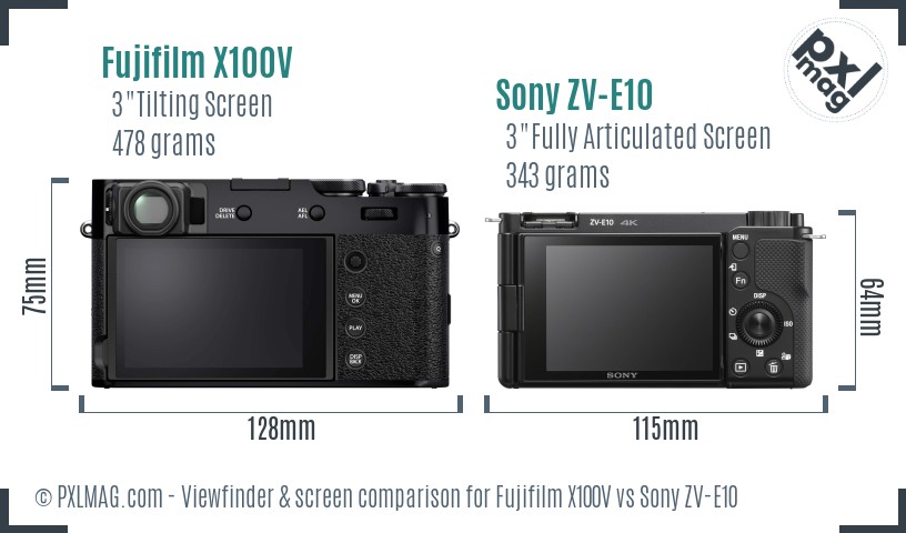 Fujifilm X100V vs Sony ZV-E10 Screen and Viewfinder comparison