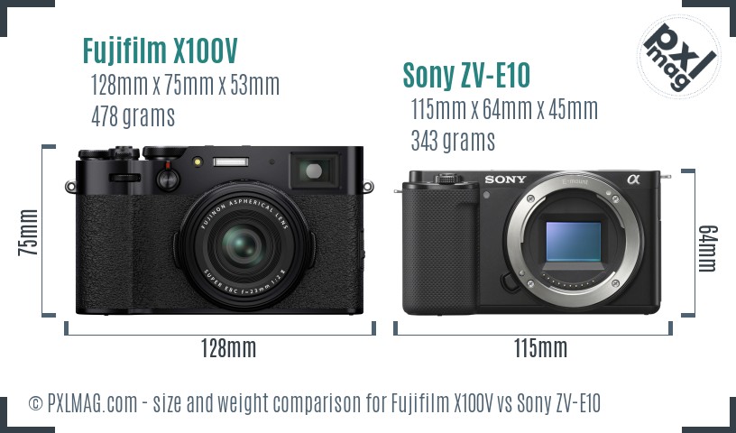 Fujifilm X100V vs Sony ZV-E10 size comparison Fujifilm X100V vs Sony ZV-E10 size comparison