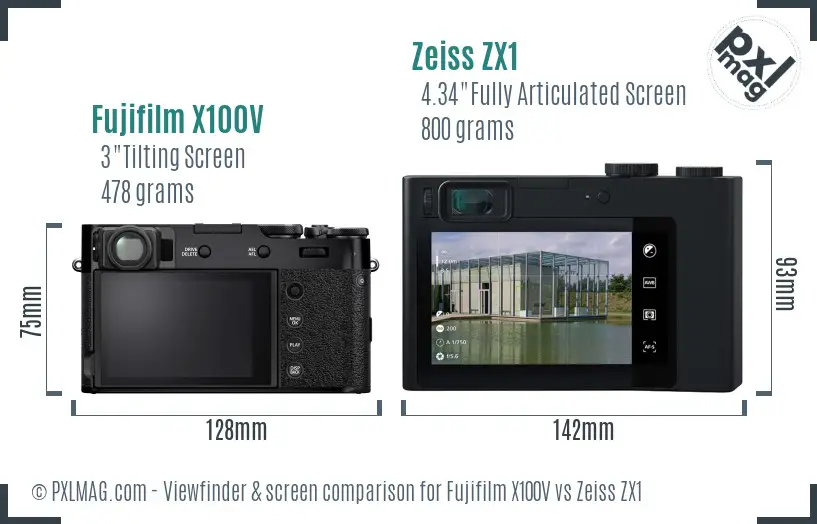 Fujifilm X100V vs Zeiss ZX1 Screen and Viewfinder comparison