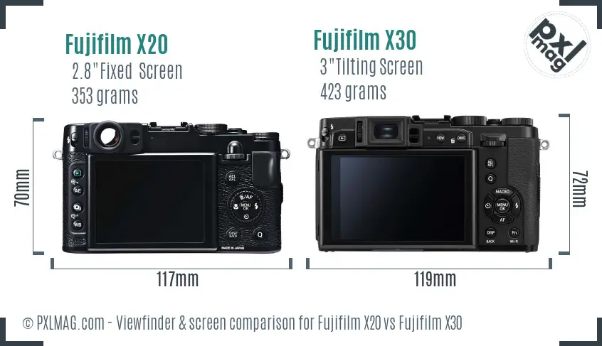 Fujifilm X20 vs Fujifilm X30 Screen and Viewfinder comparison
