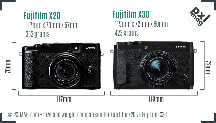 Fujifilm X20 vs Fujifilm X30 size comparison