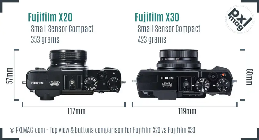 Fujifilm X20 vs Fujifilm X30 top view buttons comparison