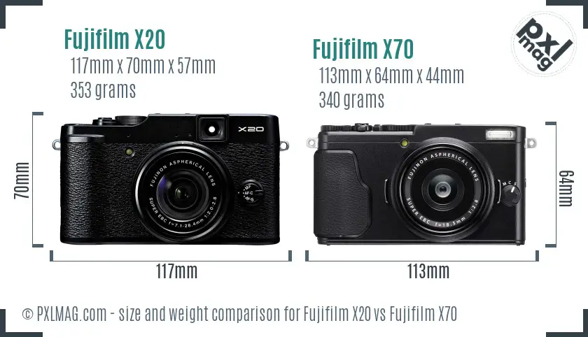 Fujifilm X20 vs Fujifilm X70 size comparison