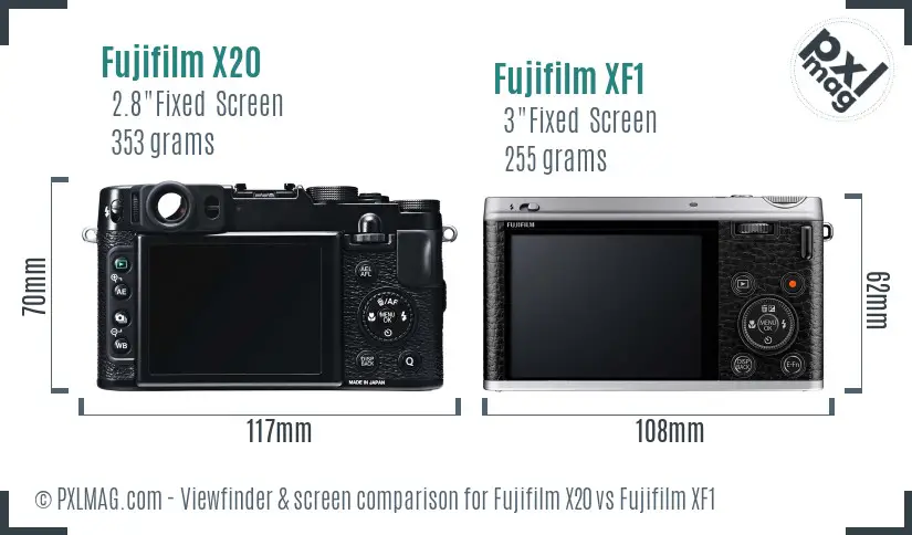 Fujifilm X20 vs Fujifilm XF1 Screen and Viewfinder comparison