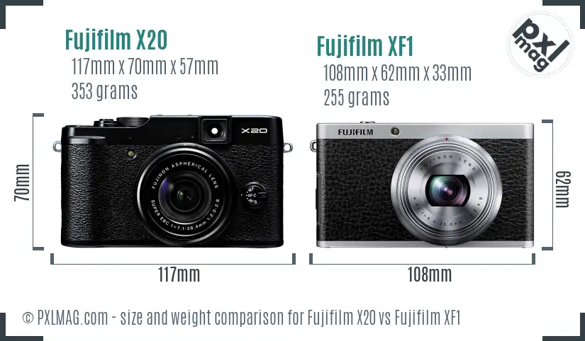 Fujifilm X20 vs Fujifilm XF1 size comparison