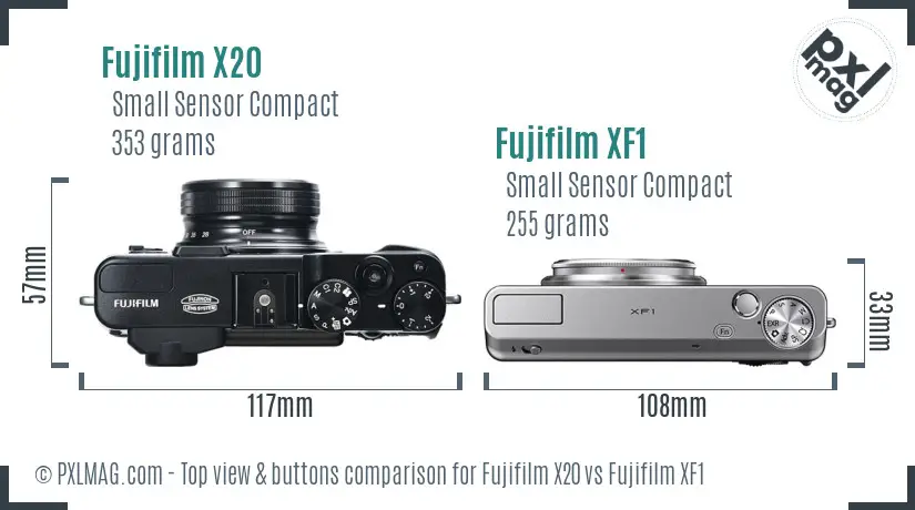 Fujifilm X20 vs Fujifilm XF1 top view buttons comparison