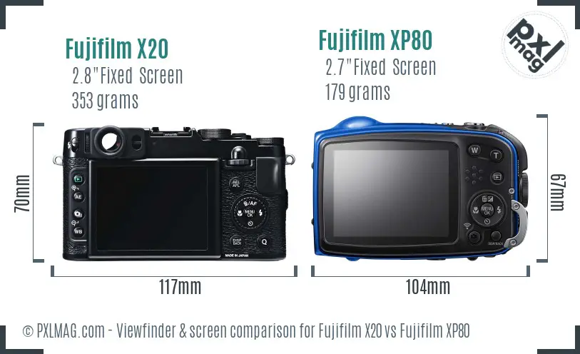 Fujifilm X20 vs Fujifilm XP80 Screen and Viewfinder comparison