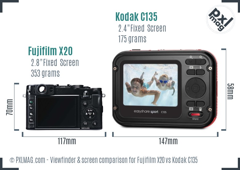Fujifilm X20 vs Kodak C135 Screen and Viewfinder comparison