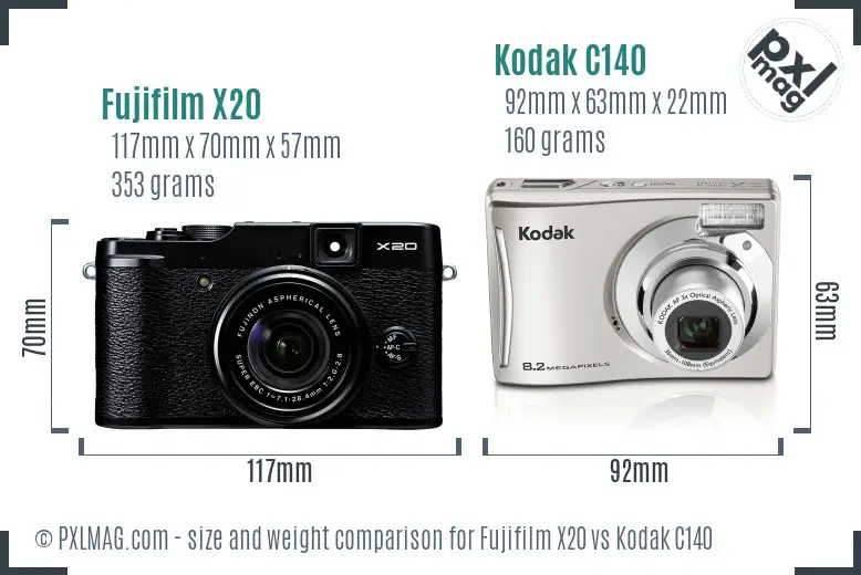 Fujifilm X20 vs Kodak C140 size comparison