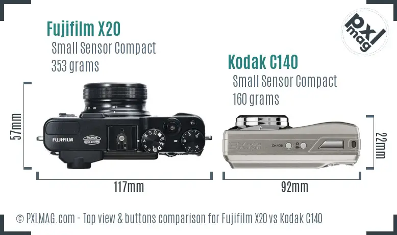 Fujifilm X20 vs Kodak C140 top view buttons comparison