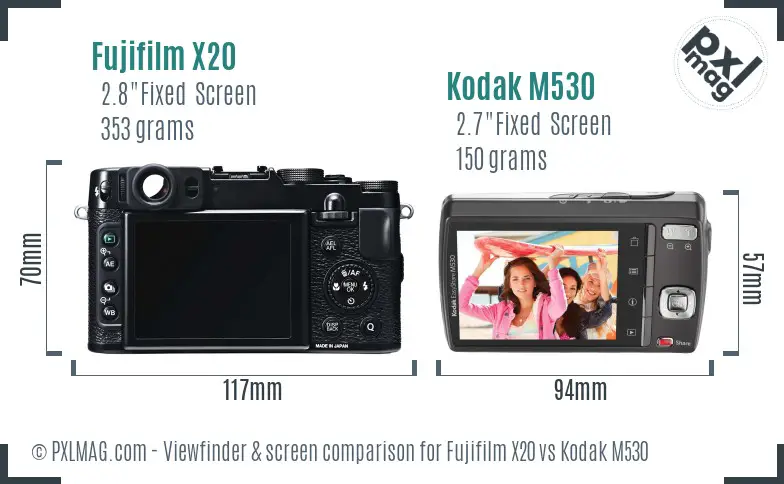 Fujifilm X20 vs Kodak M530 Screen and Viewfinder comparison
