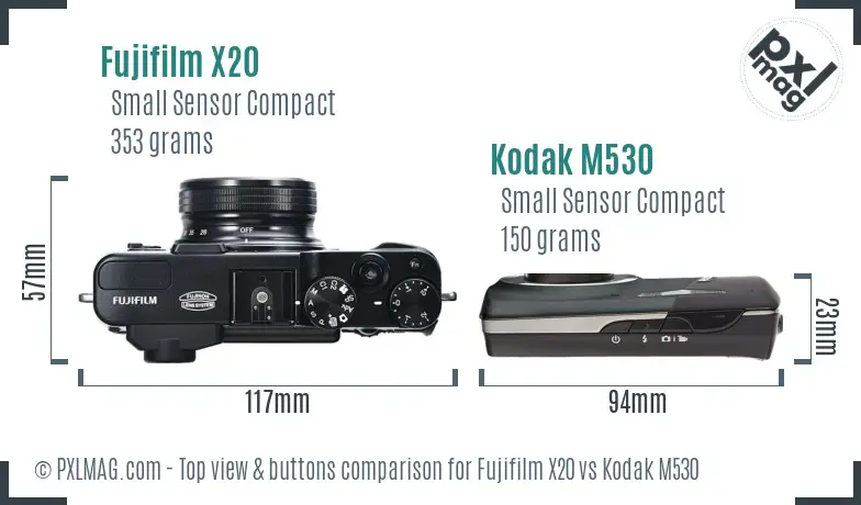 Fujifilm X20 vs Kodak M530 top view buttons comparison