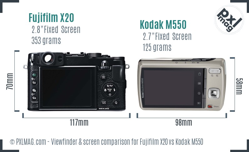 Fujifilm X20 vs Kodak M550 Screen and Viewfinder comparison