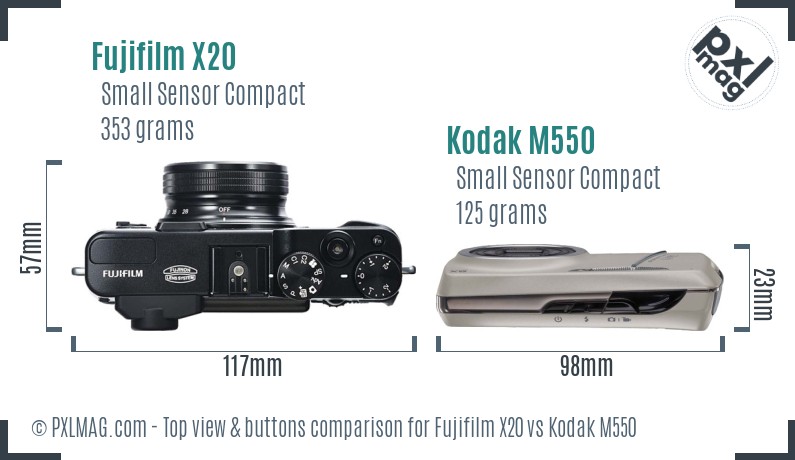 Fujifilm X20 vs Kodak M550 top view buttons comparison