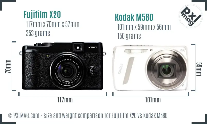 Fujifilm X20 vs Kodak M580 size comparison