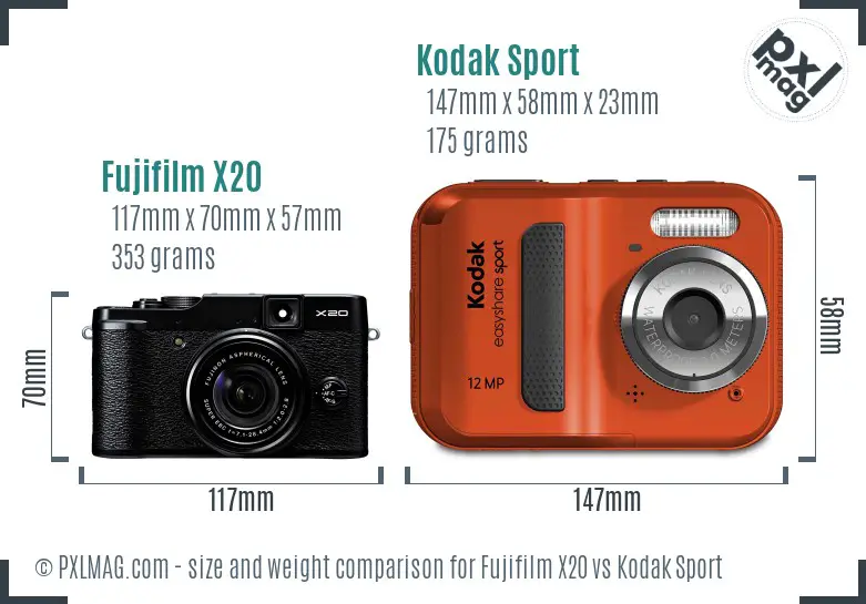 Fujifilm X20 vs Kodak Sport size comparison