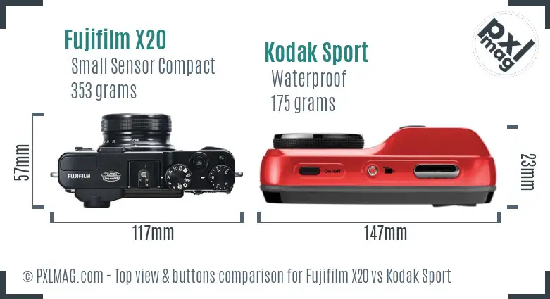 Fujifilm X20 vs Kodak Sport top view buttons comparison