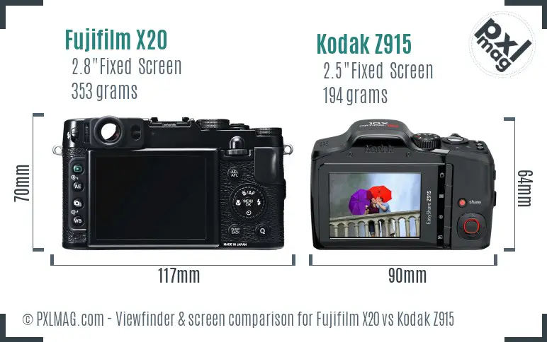 Fujifilm X20 vs Kodak Z915 Screen and Viewfinder comparison