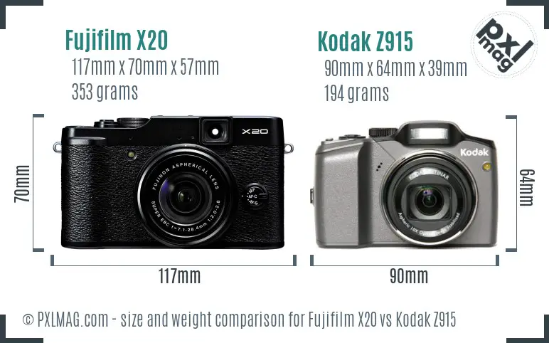 Fujifilm X20 vs Kodak Z915 size comparison
