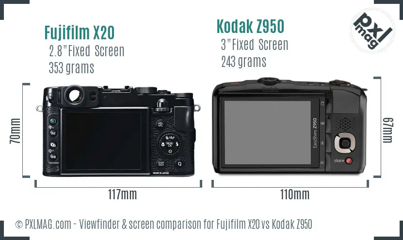 Fujifilm X20 vs Kodak Z950 Screen and Viewfinder comparison
