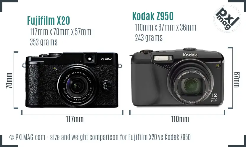 Fujifilm X20 vs Kodak Z950 size comparison
