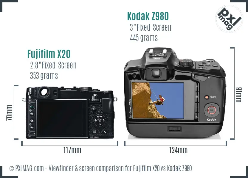 Fujifilm X20 vs Kodak Z980 Screen and Viewfinder comparison