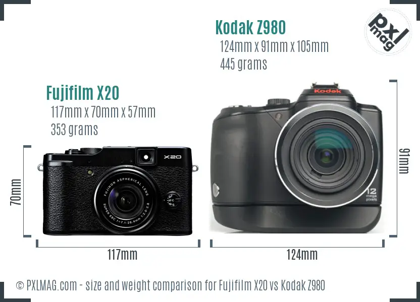 Fujifilm X20 vs Kodak Z980 size comparison