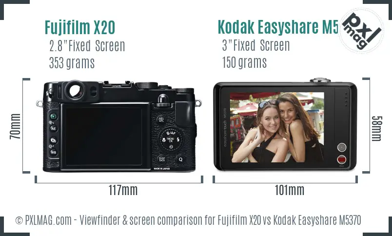Fujifilm X20 vs Kodak Easyshare M5370 Screen and Viewfinder comparison