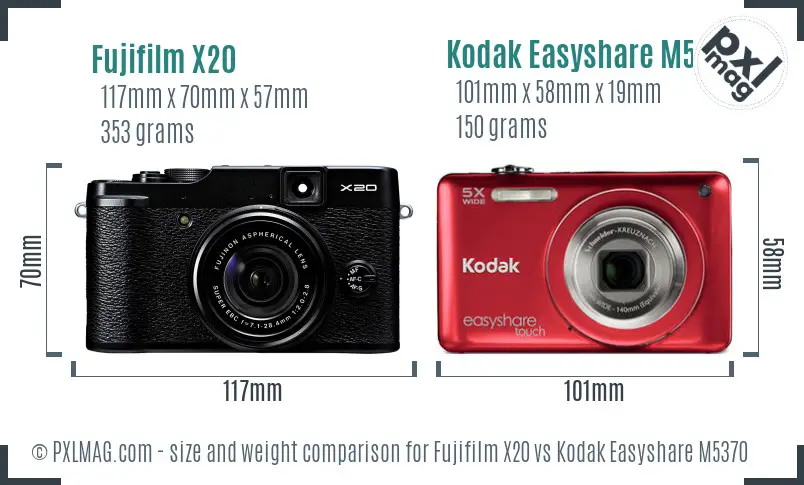 Fujifilm X20 vs Kodak Easyshare M5370 size comparison