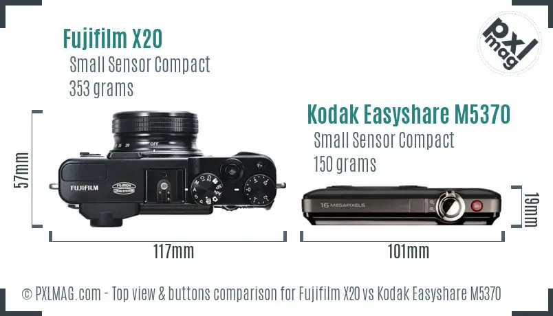 Fujifilm X20 vs Kodak Easyshare M5370 top view buttons comparison