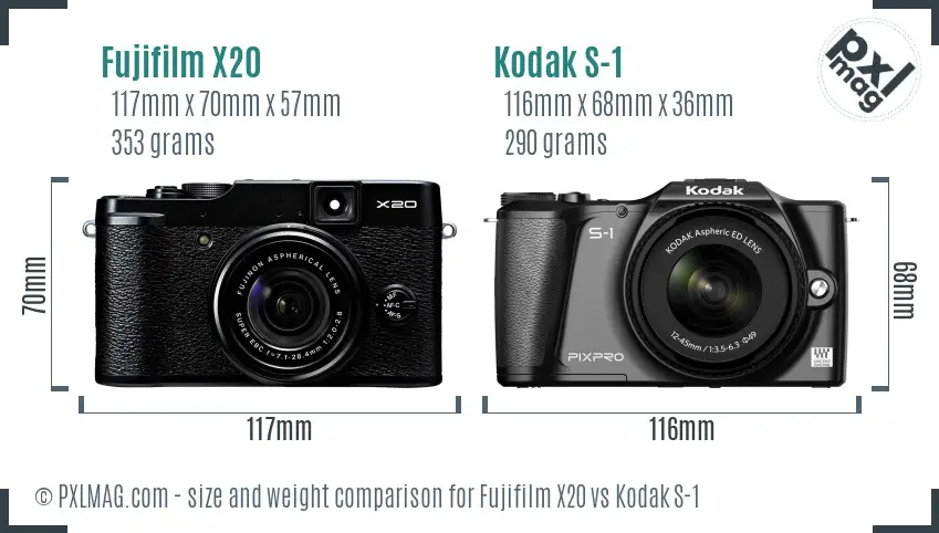 Fujifilm X20 vs Kodak S-1 size comparison