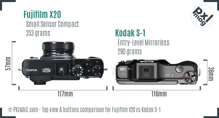 Fujifilm X20 vs Kodak S-1 top view buttons comparison