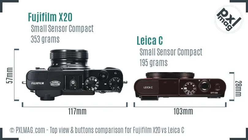 Fujifilm X20 vs Leica C top view buttons comparison