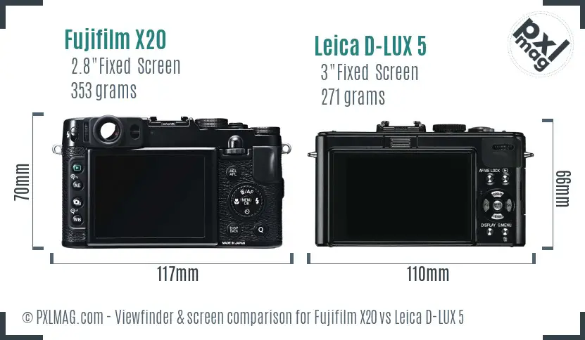 Fujifilm X20 vs Leica D-LUX 5 Screen and Viewfinder comparison