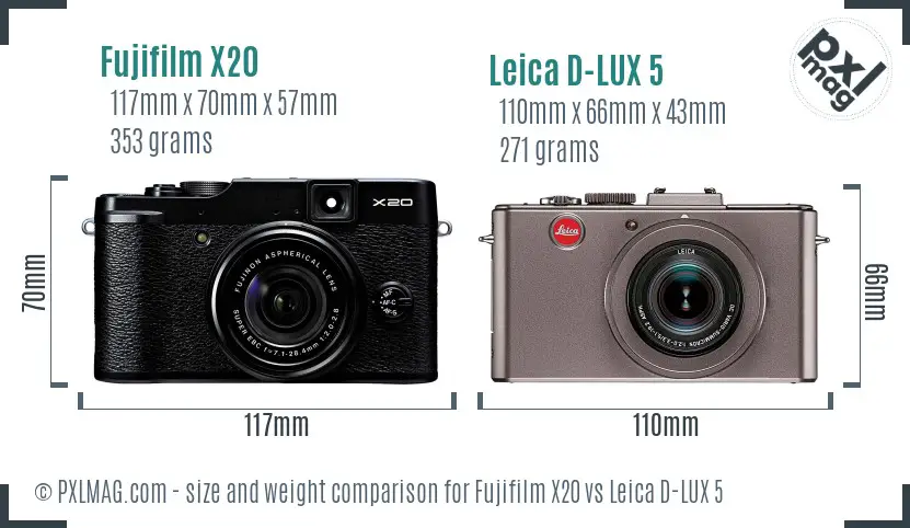 Fujifilm X20 vs Leica D-LUX 5 size comparison