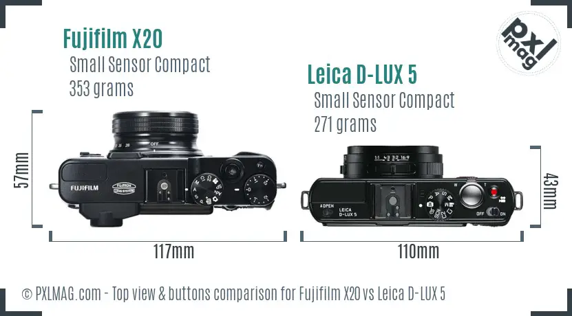 Fujifilm X20 vs Leica D-LUX 5 top view buttons comparison