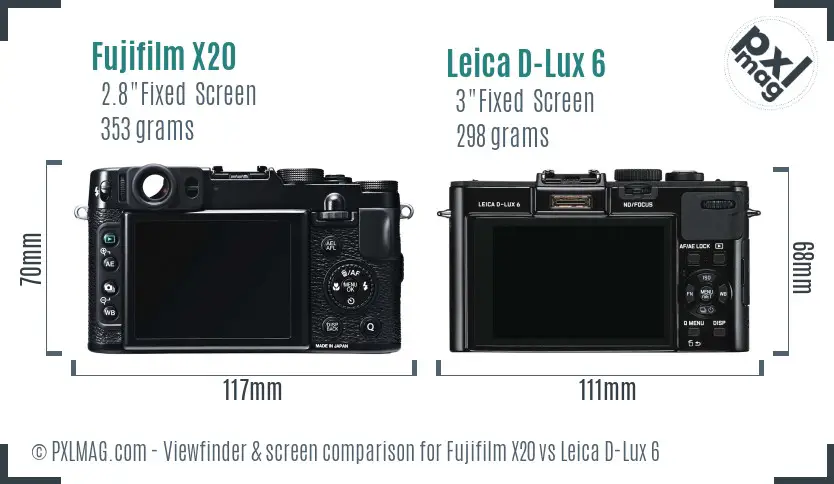 Fujifilm X20 vs Leica D-Lux 6 Screen and Viewfinder comparison