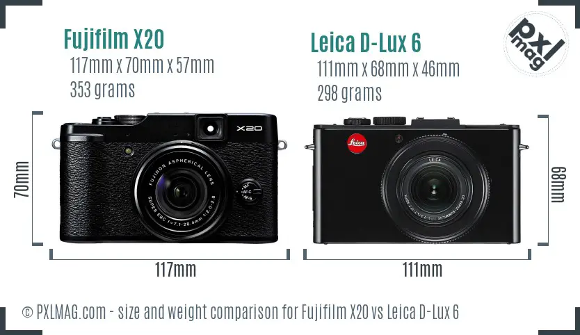Fujifilm X20 vs Leica D-Lux 6 size comparison