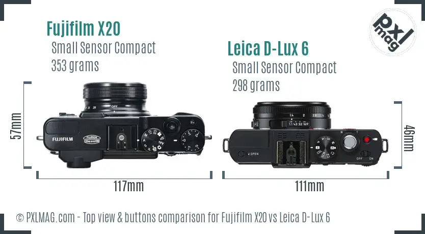 Fujifilm X20 vs Leica D-Lux 6 top view buttons comparison