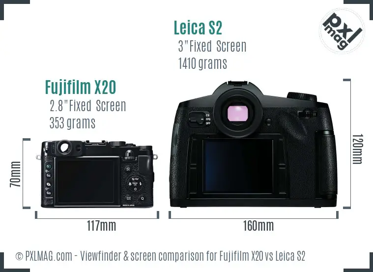 Fujifilm X20 vs Leica S2 Screen and Viewfinder comparison
