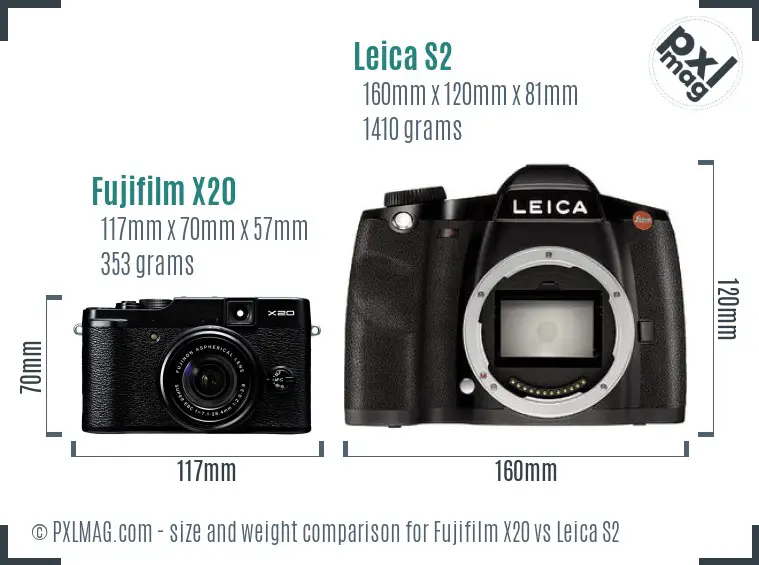 Fujifilm X20 vs Leica S2 size comparison
