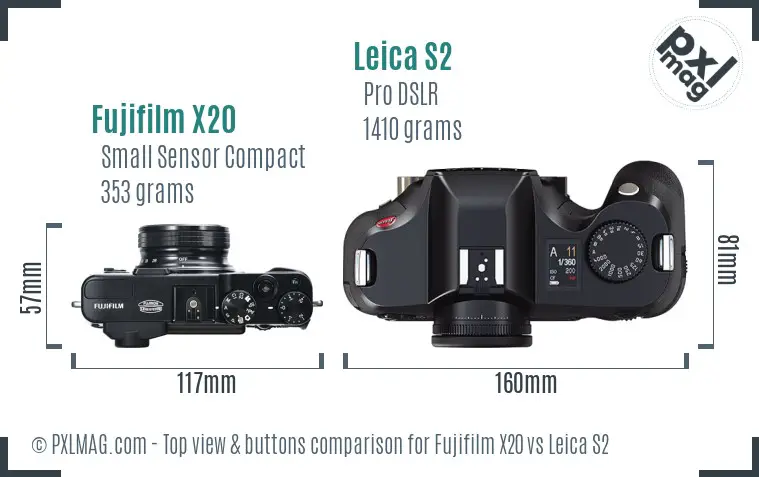 Fujifilm X20 vs Leica S2 top view buttons comparison