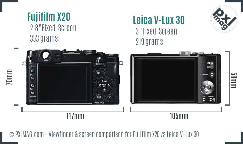 Fujifilm X20 vs Leica V-Lux 30 Screen and Viewfinder comparison