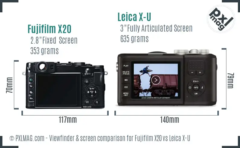 Fujifilm X20 vs Leica X-U Screen and Viewfinder comparison