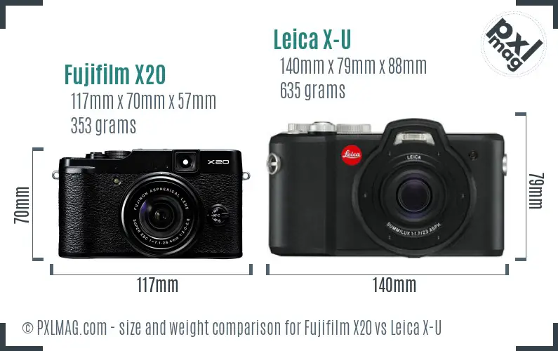 Fujifilm X20 vs Leica X-U size comparison